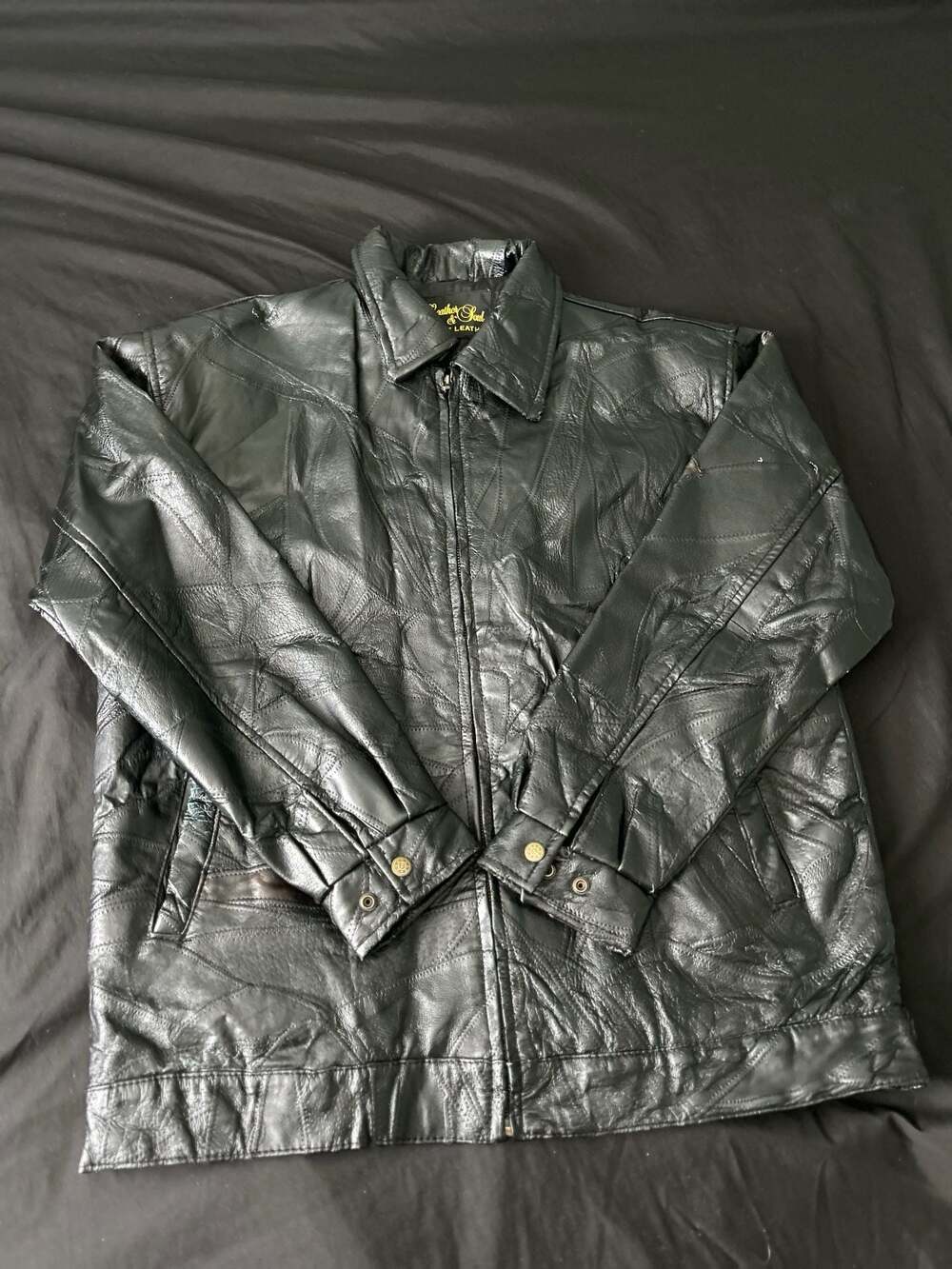 Leather & Soul Vintage Genuine Leather Patchwork Bomber Jacket